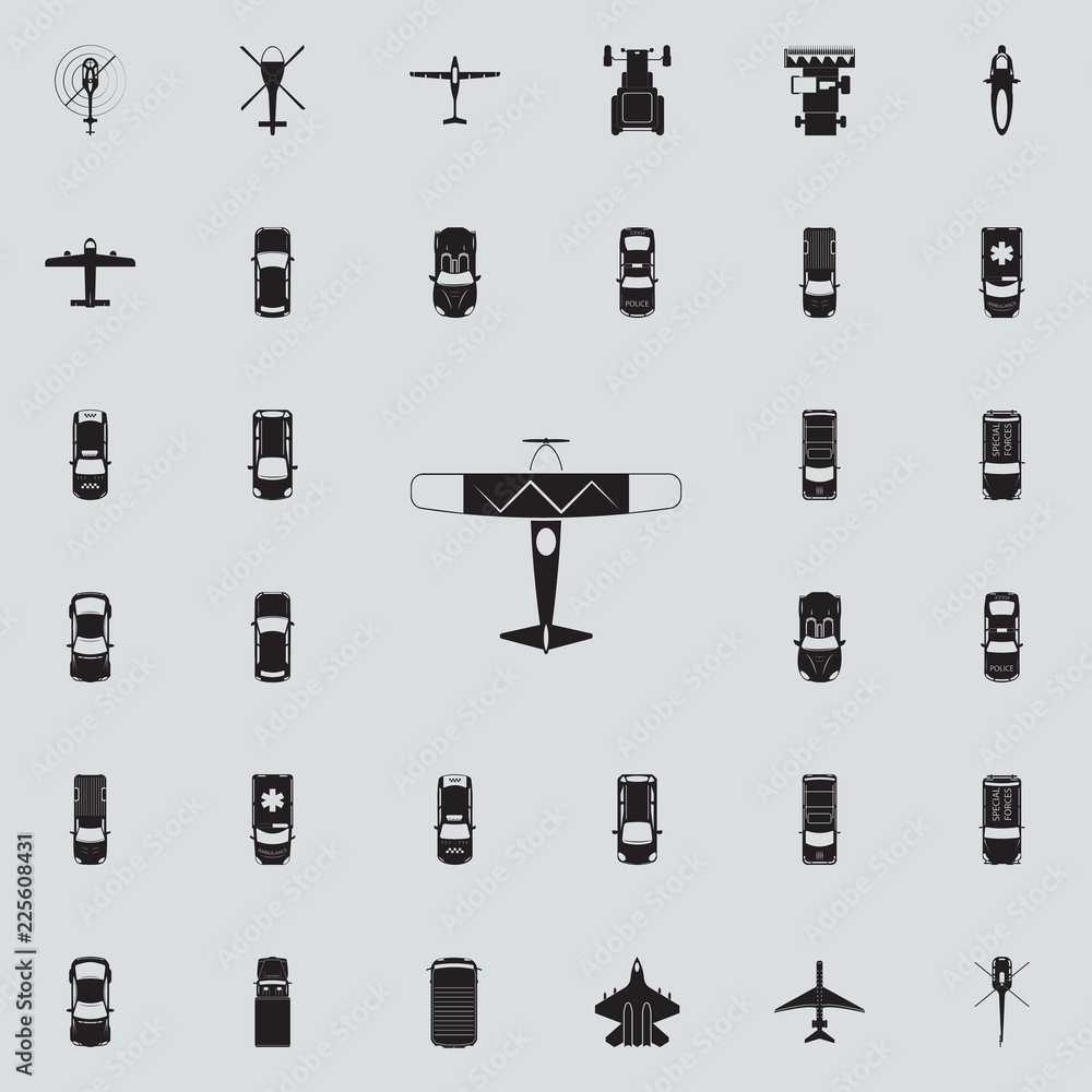 Poster biplane icon. transport view from above icons universal set for web and mobile
