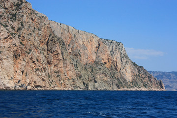 Fototapeta premium Sea waves, surf. Rocks and rocks. Black Sea. Summer. Side view