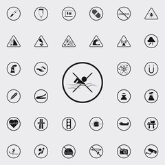 sign must not swim icon. Warning signs icons universal set for web and mobile