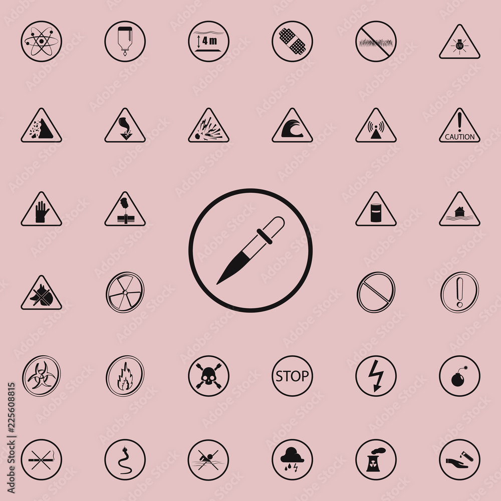 Poster pipette tip icon. warning signs icons universal set for web and mobile