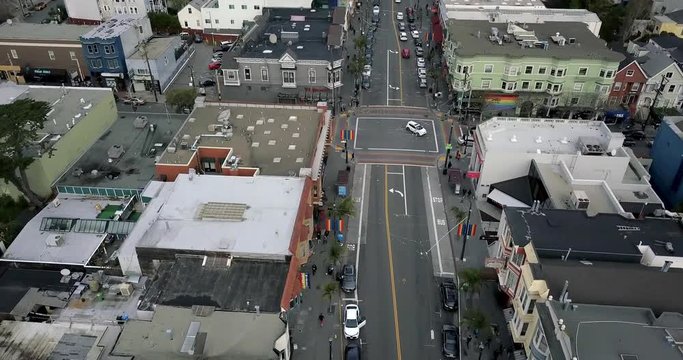 Castro District with rainbow crosswalk in San Francisco in USA