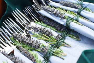 Cutlery with rosmary and lavendar