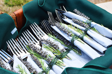 cutlery with herbs