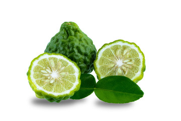 fresh bergamot fruit with leaf isolated on white background