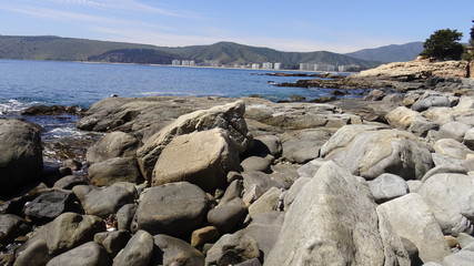 Landscape, rocky beach and seaside