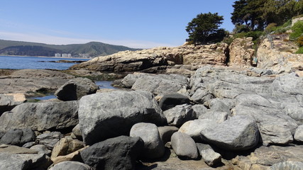 Landscape, rocky beach and seaside