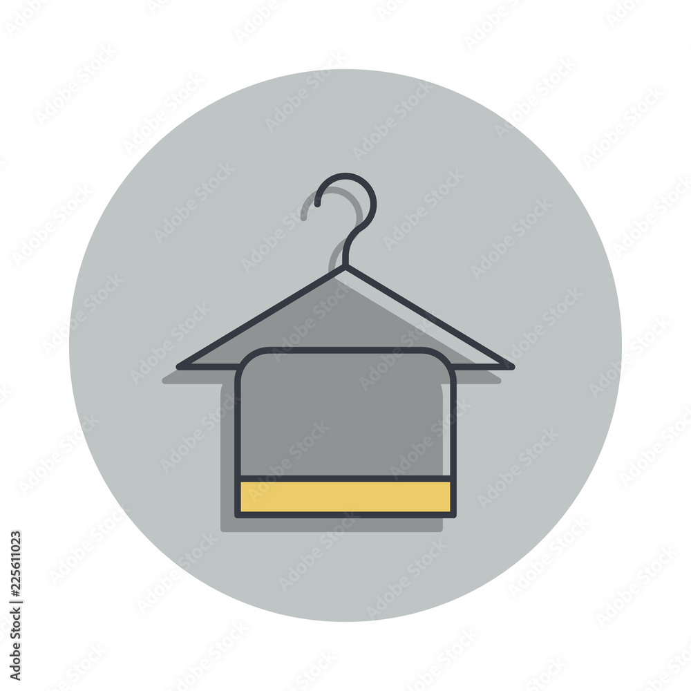 Poster hanger with towel icon in badge style. one of web collection icon can be used for ui, ux