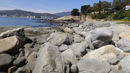Landscape, rocky beach and seaside