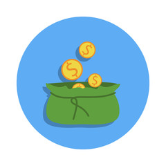 open bag with money colored icon in badge style. One of Banking collection icon can be used for UI, UX
