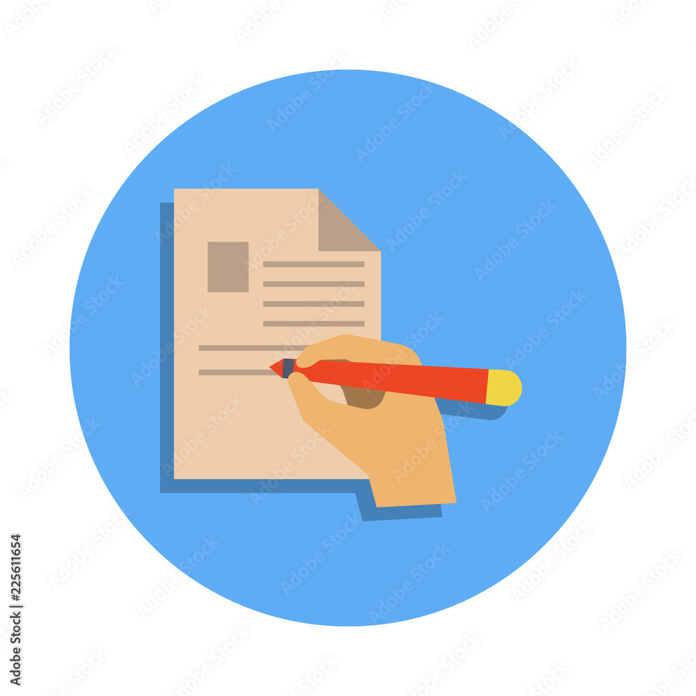 Poster hand signs a contract colored icon in badge style. one of banking collection icon can be used for ui