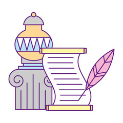 parchment feather pen ancient vase exhibition museum