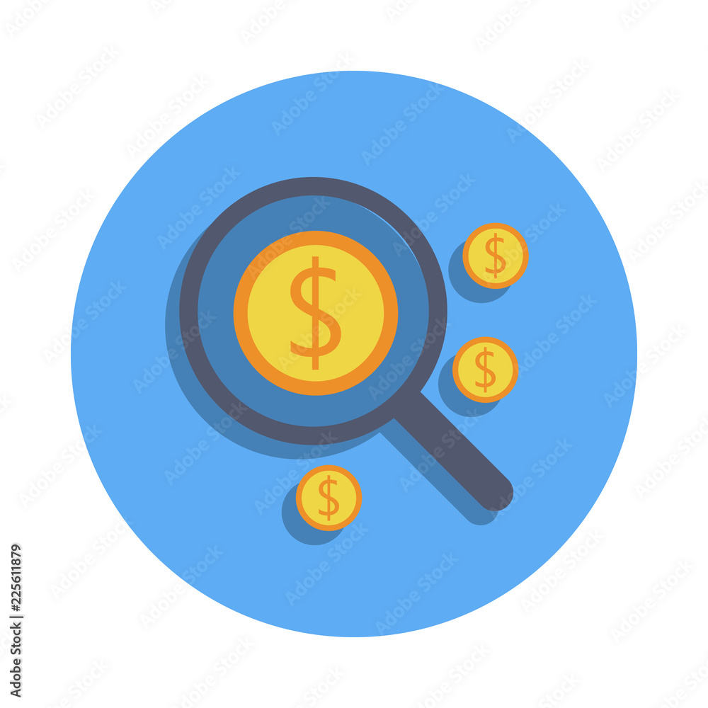 Poster magnifier and cents colored icon in badge style. one of banking collection icon can be used for ui, 