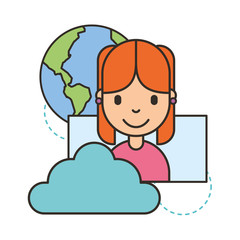 young woman cloud storage world social media