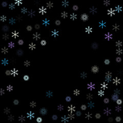 Falling down snow confetti, snowflake vector border. Festive winter, Christmas, New Year sale background. Cold weather, winter storm, scatter texture. Hipster snowfall falling snowflakes cool confetti