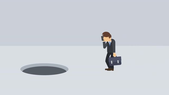 ビジネスマン 歩く 穴 落下 リスク イラスト ループ