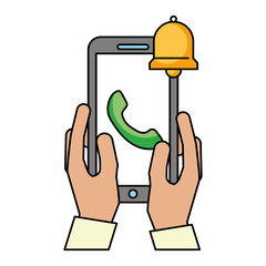 hands with smartphone telephone bell alert