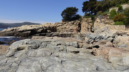 Landscape, rocky beach and seaside