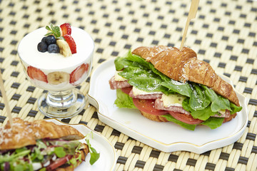 Ham and cheese croissant sandwich 