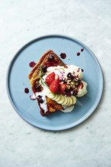 French toast with fruits and ice cream 