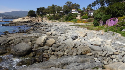 Landscape, rocky beach and seaside