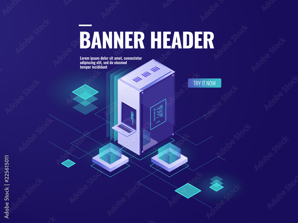 Aufkleber server room, web hosting isometric icon, datacenter and database vector illustration, computer