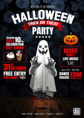  Halloween Party, Ghost, treat or trick, Vector illustration, Vertical Poster, you can place relevant content on the area.