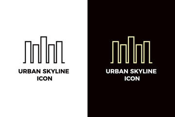 Urban skyline with skyscrapper buildings. Vector thin line minimal icon for real estate, architecture, business, and other city and urbanistic subjects