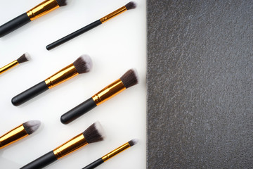 Creative arrangement of cosmetics. Top view or flat lay.