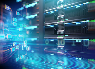 Fototapeta premium super computer server racks in datacenter. 3d illustration