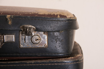Vintage outdated leather travel suitcases