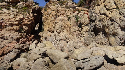 Landscape, rocky beach and seaside