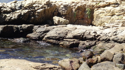 Landscape, rocky beach and seaside