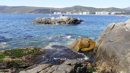 Landscape, rocky beach and seaside