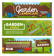 Garden tools and landscape design works banners