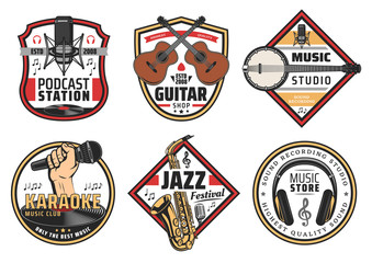 Obraz premium Music festival karaoke or studio instruments icons
