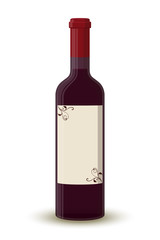 Vector cartoon wine bottle, transparent glass label