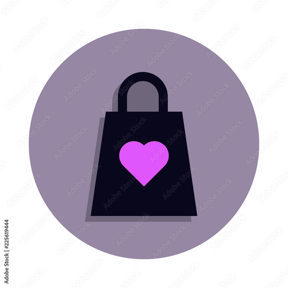 Poster handbag with a heart icon in badge style. one of web collection icon can be used for ui, ux