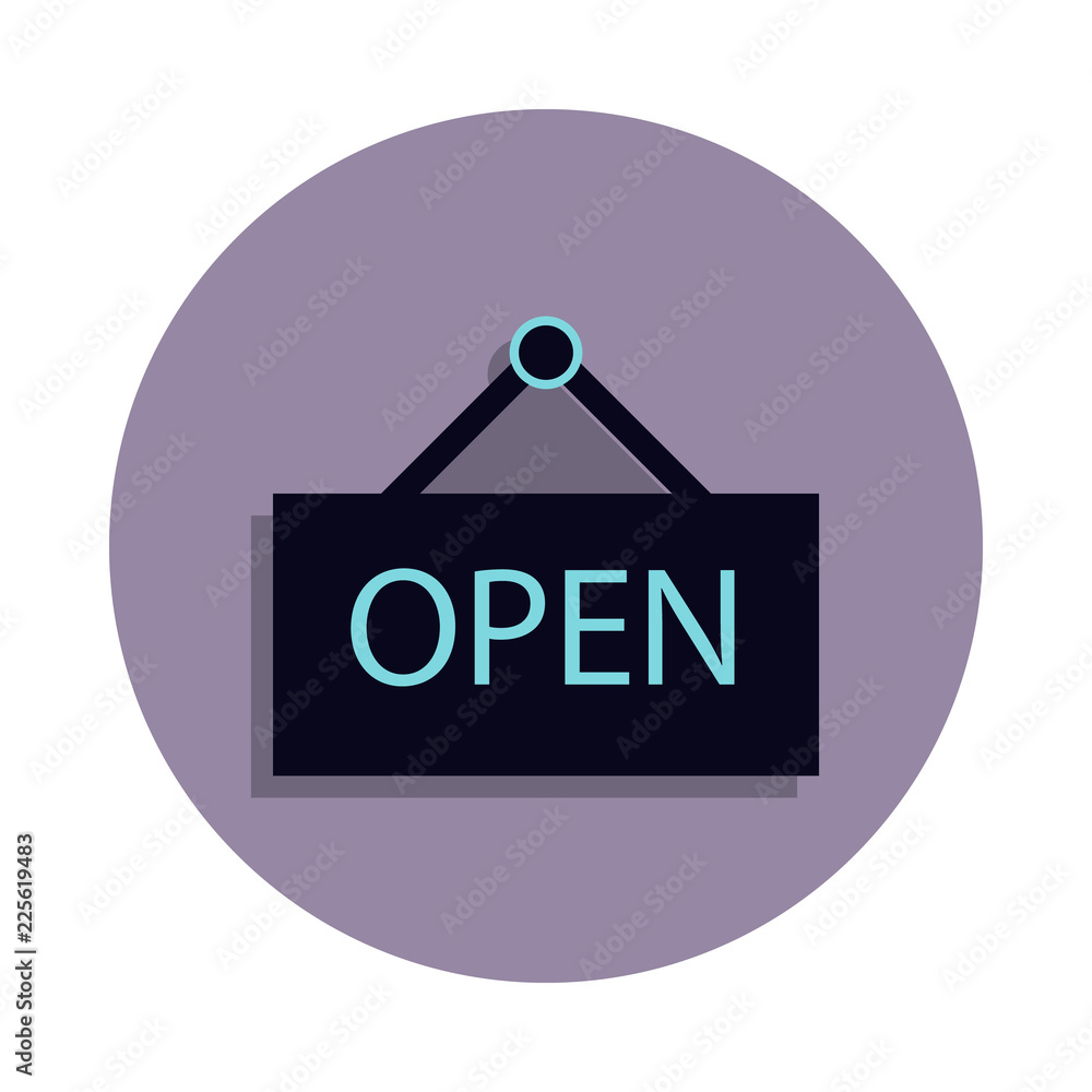 Poster door signboard open icon in badge style. one of web collection icon can be used for ui, ux
