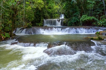 Obraz premium Scenic waterfalls and lush vegetation in Jamaica