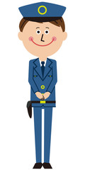 ポップな警察官の男性が前に手を組んで挨拶