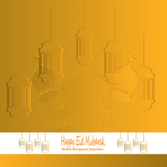 islamic banner background with mosque and lantern design vector