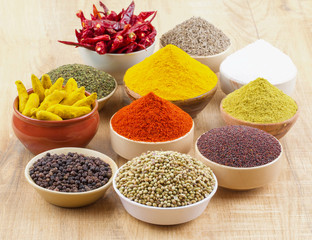 Indian Spices Collection on Vintage Background