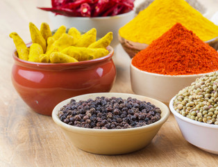 Indian Spices Collection on Vintage Background