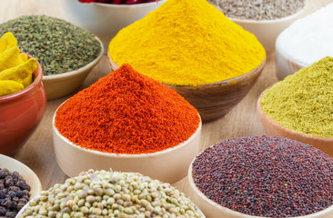 Indian Spices Collection on Vintage Background