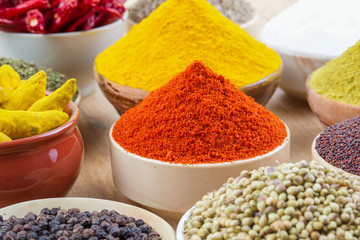 Indian Spices Collection on Vintage Background