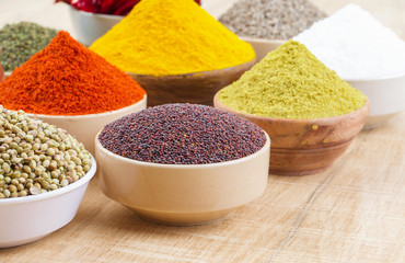 Indian Spices Collection on Vintage Background