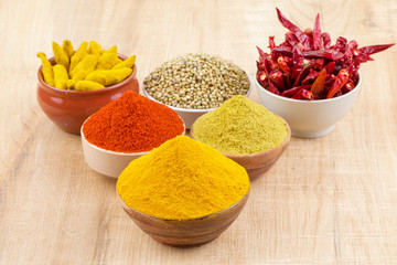 Indian Spices Collection on Vintage Background