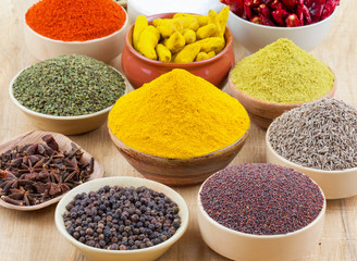 Indian Spices Collection on Vintage Background