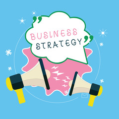 Writing note showing Business Strategy. Business photo showcasing Management game plan to achieve desired goal or objective.