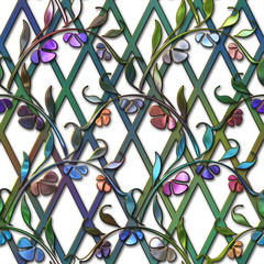Seamless texture with flowers pattern,  stained glass effect, 3d illustration